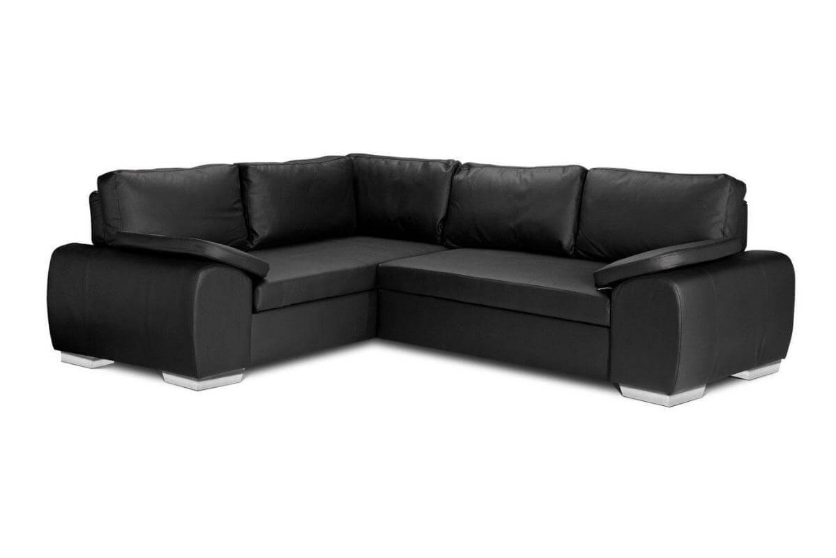 Black Leather Sofa Bed Left hand mechanism deployed bed Enzo 1c2 Small 4 seater corner sofa 
