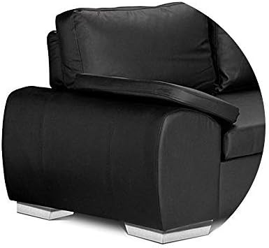 Black leather corner sofa bed armrest and chrome feet detail - Enzo Sofa bed.
