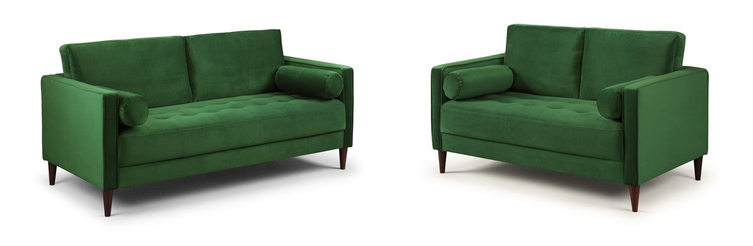 Harper 3+2 Seater Sofa Set: Green Plush Velvet