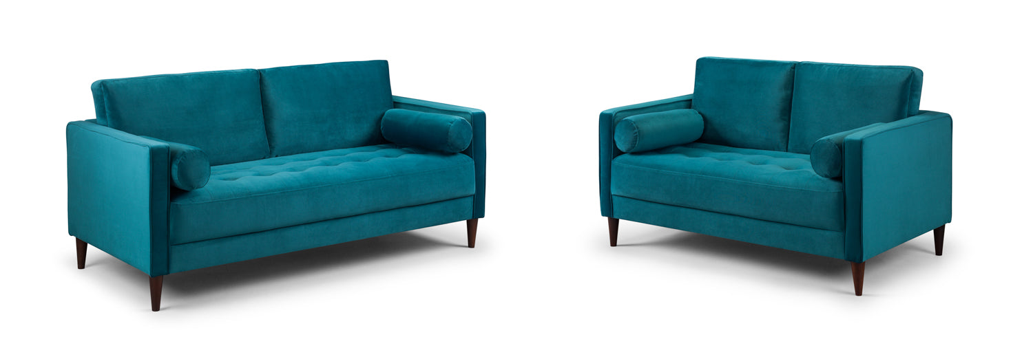 Harper 3+2 Seater Sofa Set: Teal Plush Velvet