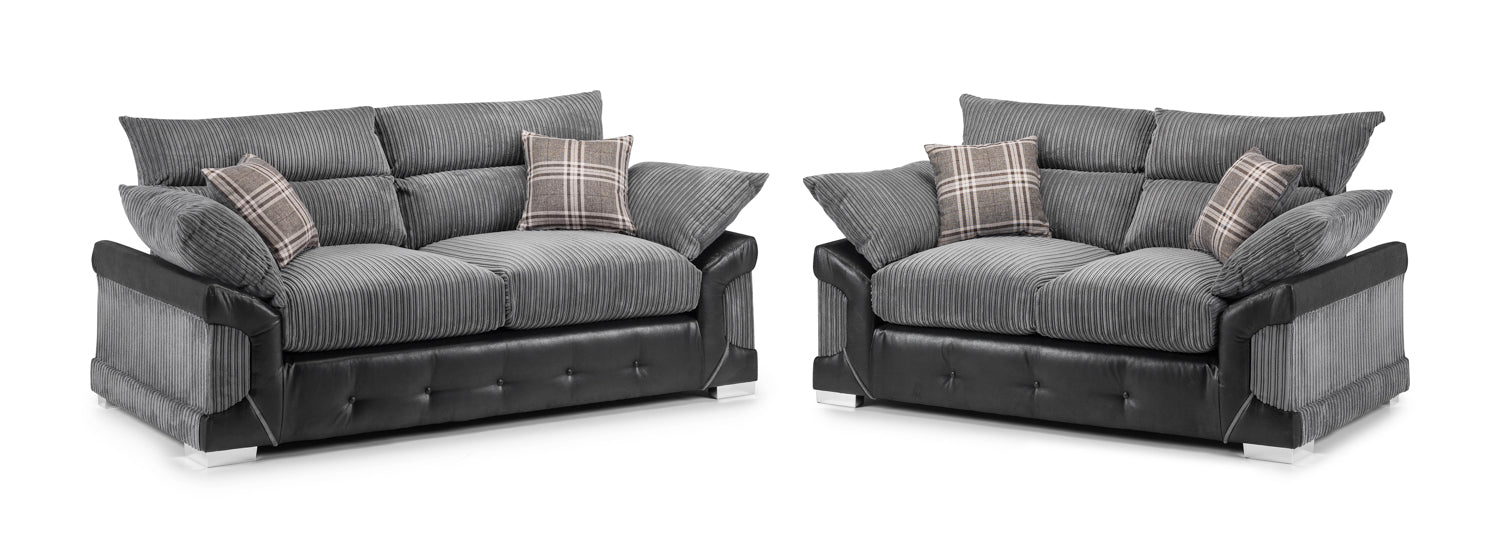 Logan 3+2 Seater Sofa Set: Grey Cord Fabric