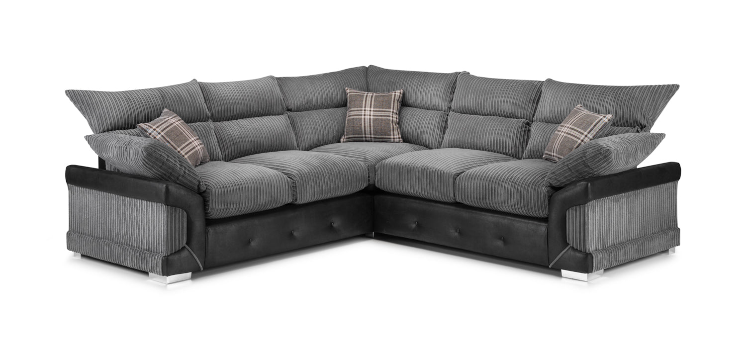 Logan Large Corner Sofa: Grey Cord Fabric