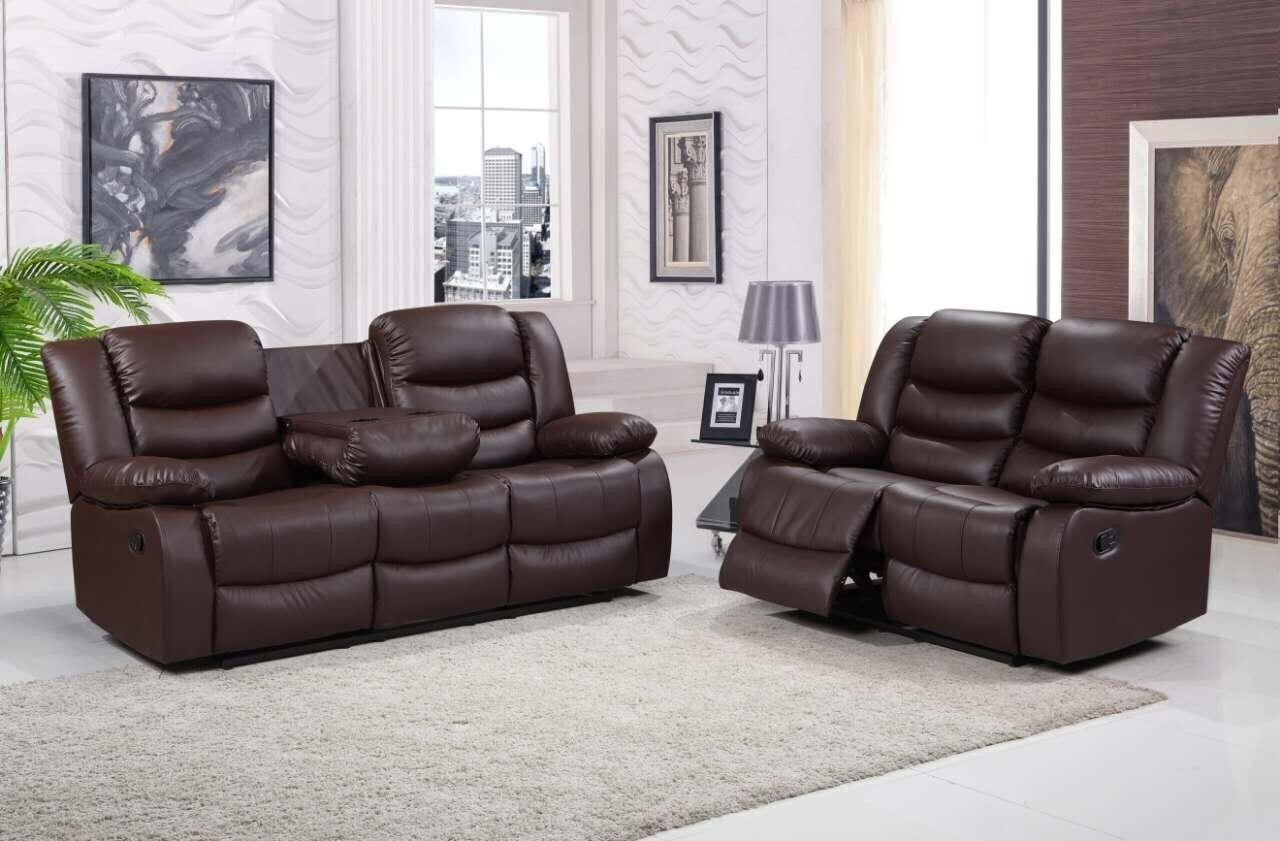 Roma 3+2 Seater Recliner Sofa Set in Brown Premium Faux Leather