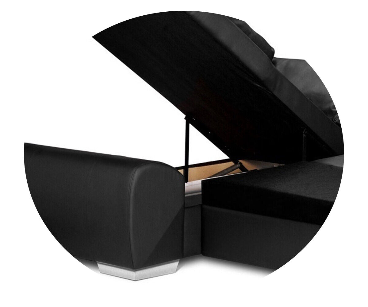 Enzo Corner Sofa Bed in Black Premium Faux Leather