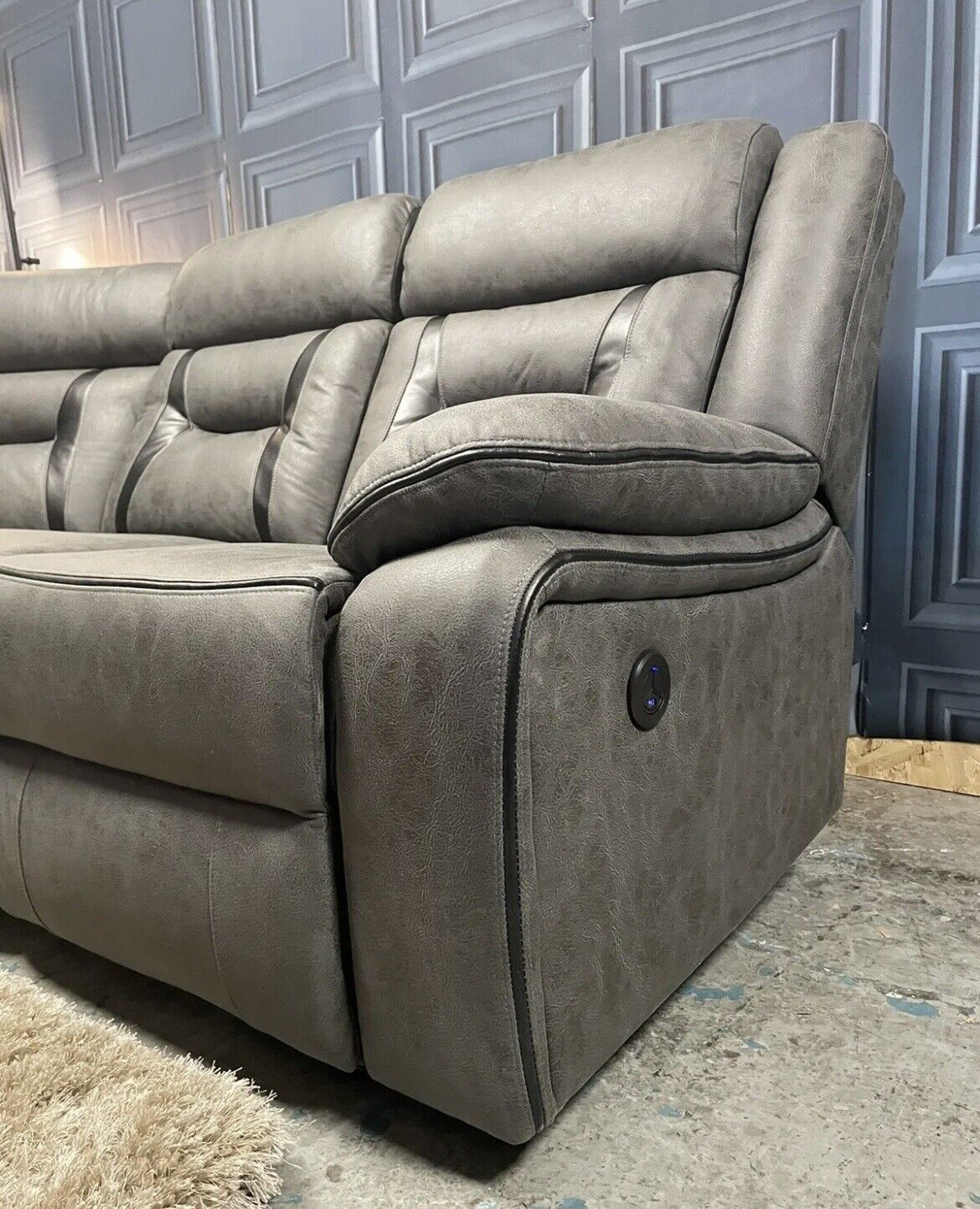 Nevvi Power Recliner Corner Sofa in Grey Tech Fabric
